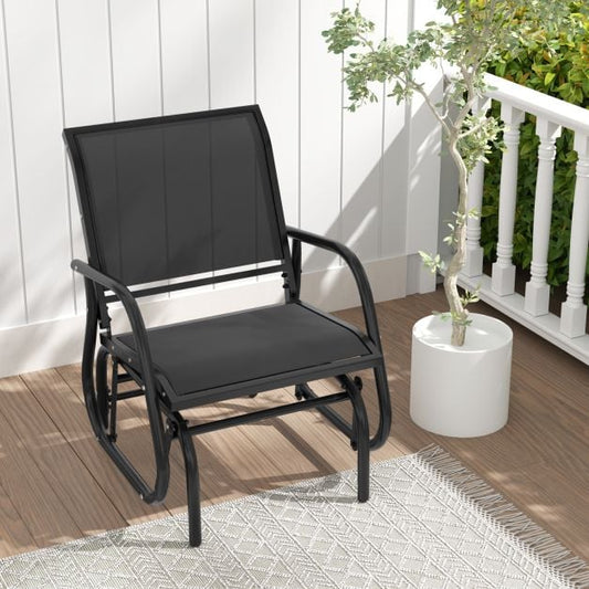 Outdoor Single Swing Glider Rocking Chair with Armrest-Black