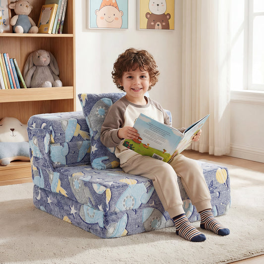Glow In the Dark Kids Couch with Washable Zippered Covers and Extra Pillow-Navy