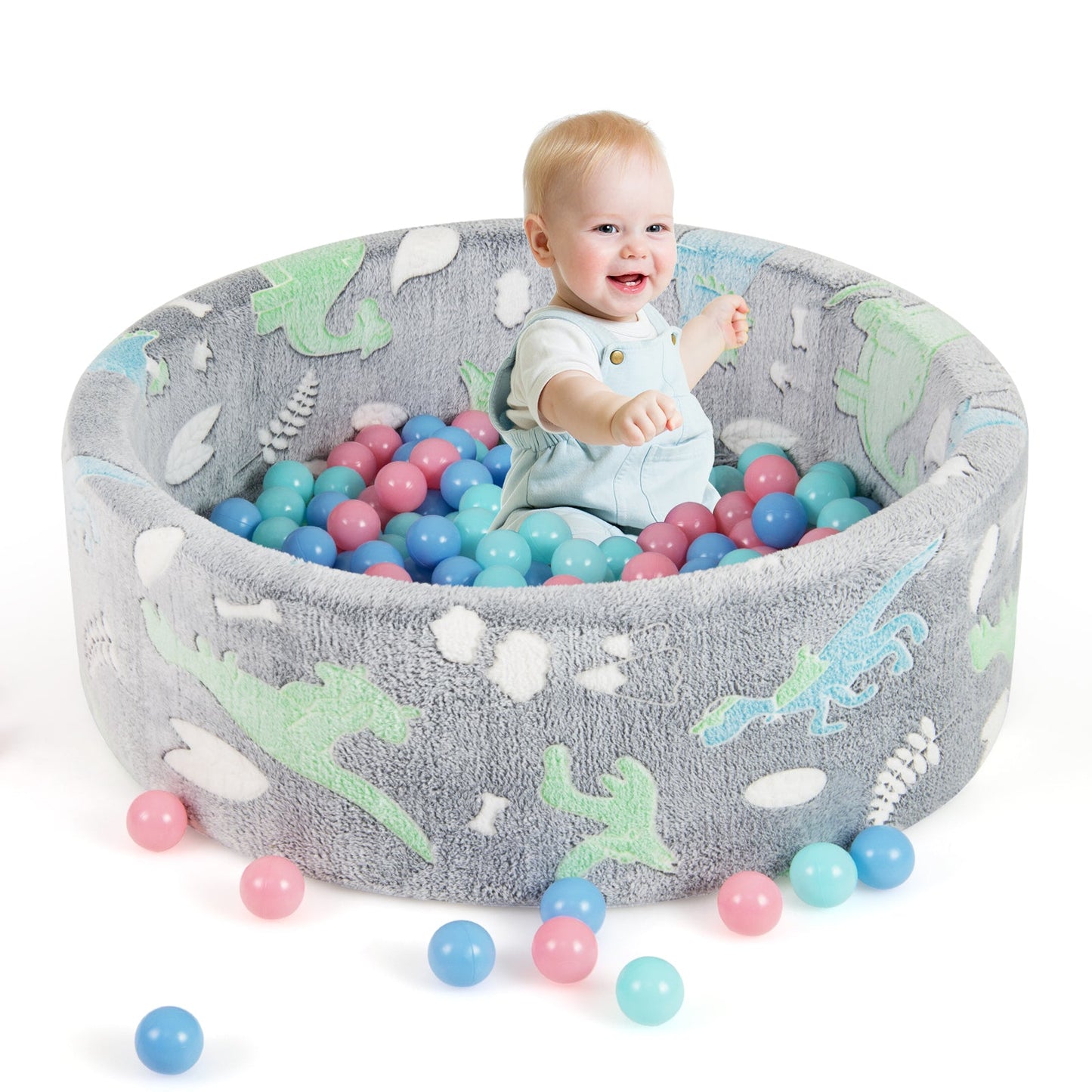 Glow in the Dark Round Ball Pool with 200 Colorful Ocean Balls-Grey