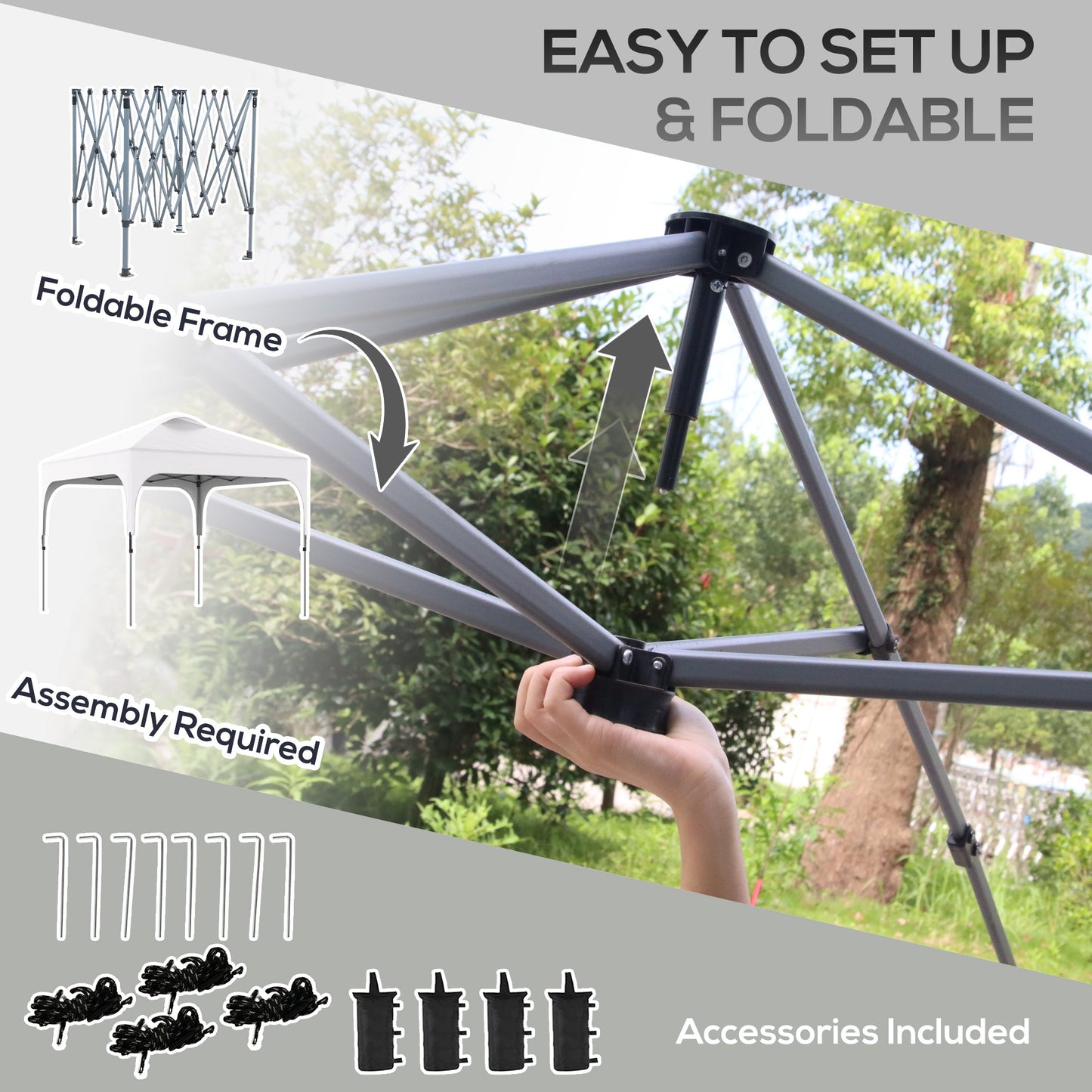Outsunny 3 x 3(M) Pop Up Gazebo, składany namiot z baldachimem UPF 50+ z torbą transportową na kółkach, 4 worki na nogi, regulowany na wysokość namiot, łatwy w rozstawianiu dla 1 osoby na imprezę na patio w ogrodzie na świeżym powietrzu, biały