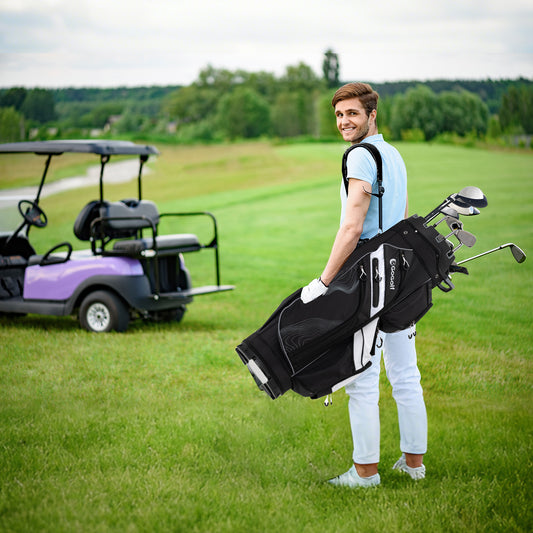 Golf Cart Bag Molded Lock Top Golf Bag with 14-Way Full Length Dividers-Black