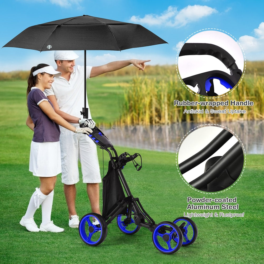 Golf Push Pull Cart with Waterproof Bag and Foot Brake-Blue