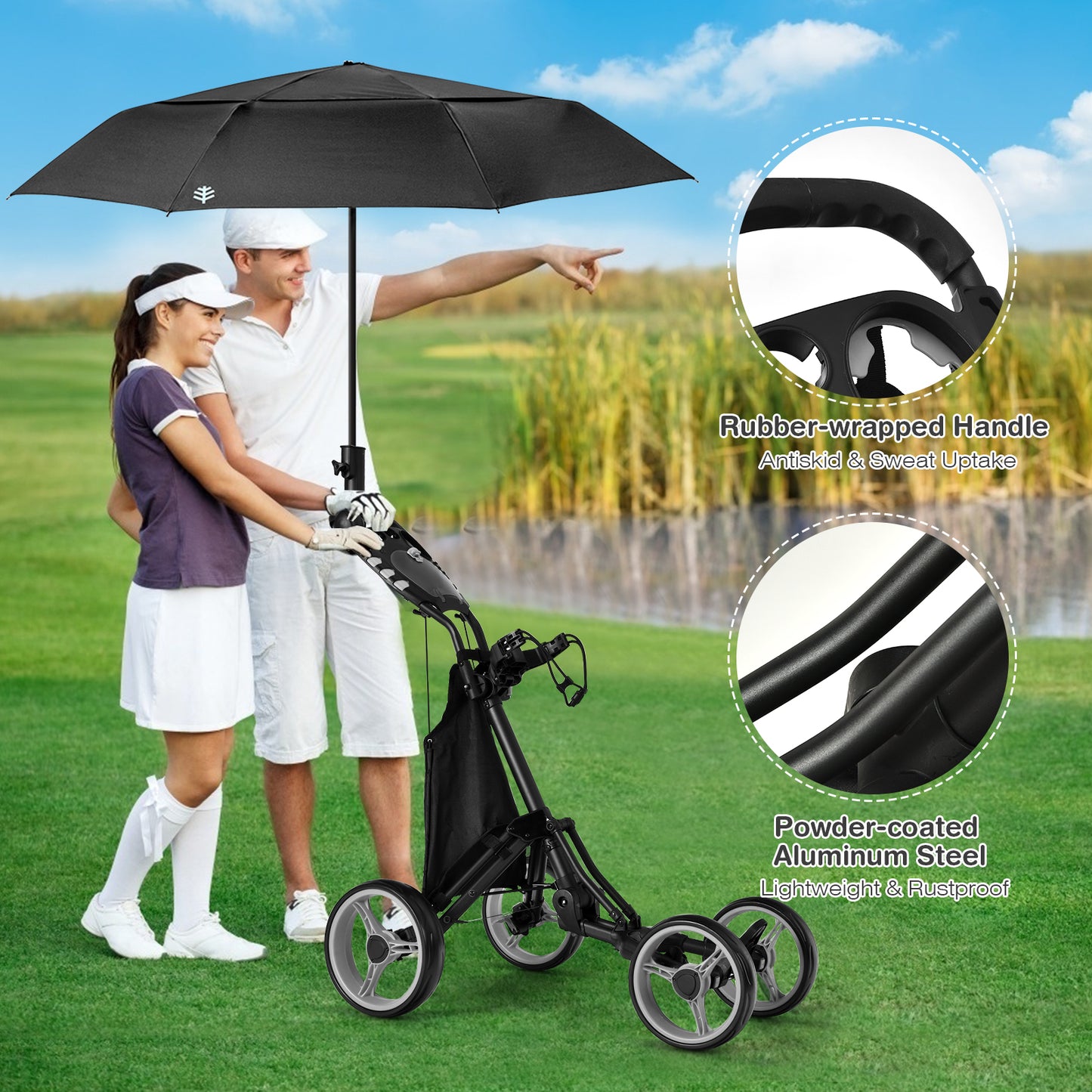 Golf Push Pull Cart with Waterproof Bag and Foot Brake-Grey