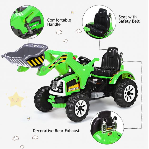 12V Battery Powered Kids Ride on Excavator with Horn and Safety Belt-Green