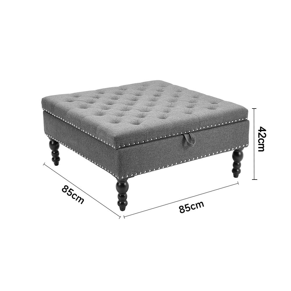 Square Linen Tufted Upholstered Ottoman with Storage