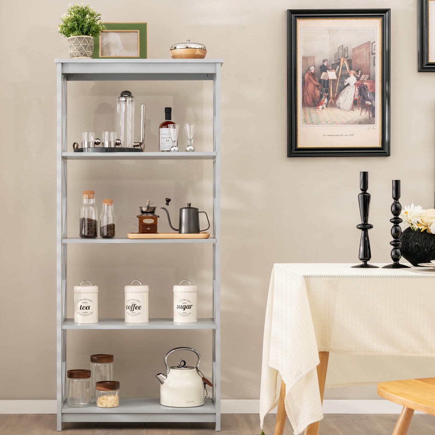 5-Tier Modern Bookcase with Open Shelves-Grey