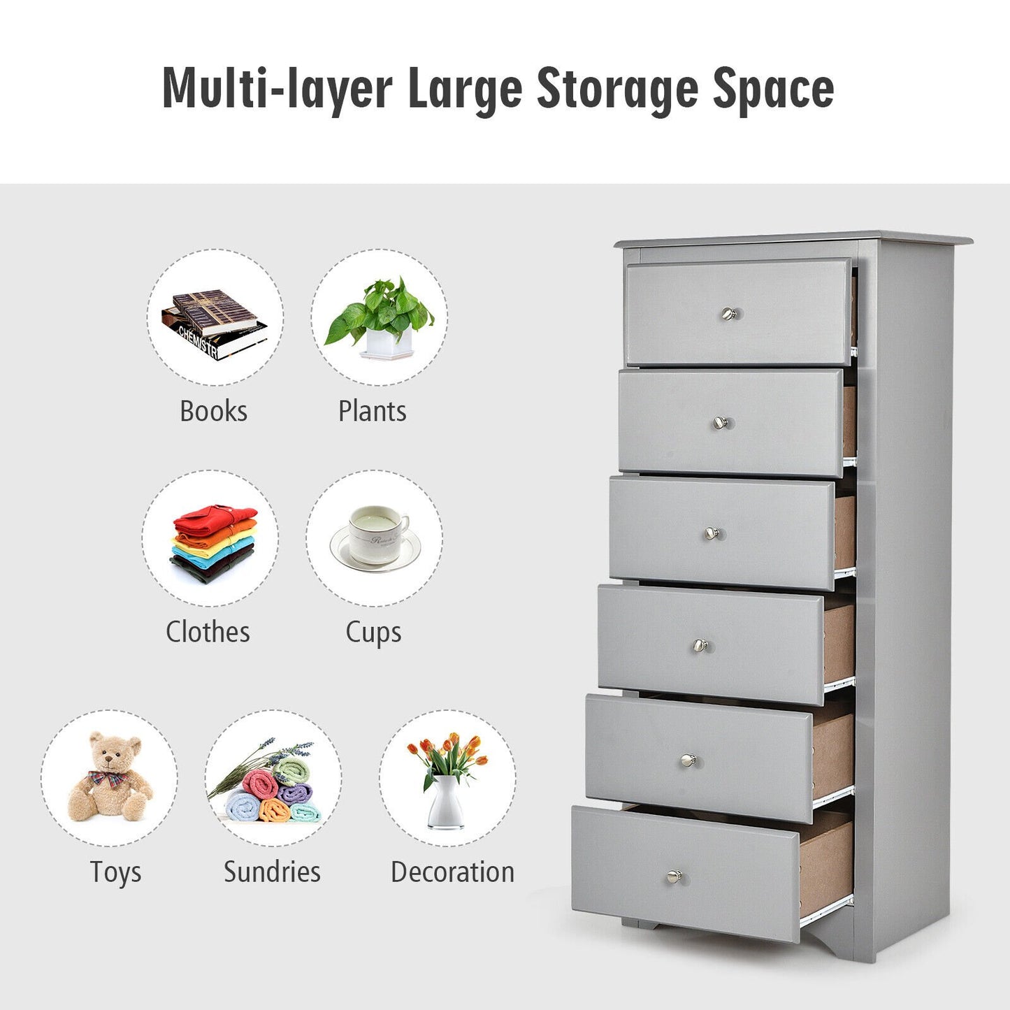 6-Drawer Freestanding Dresser Cabinet-Grey