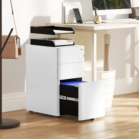 Vinsetto 3-Drawer Steel Filing Cabinet with Lock - White