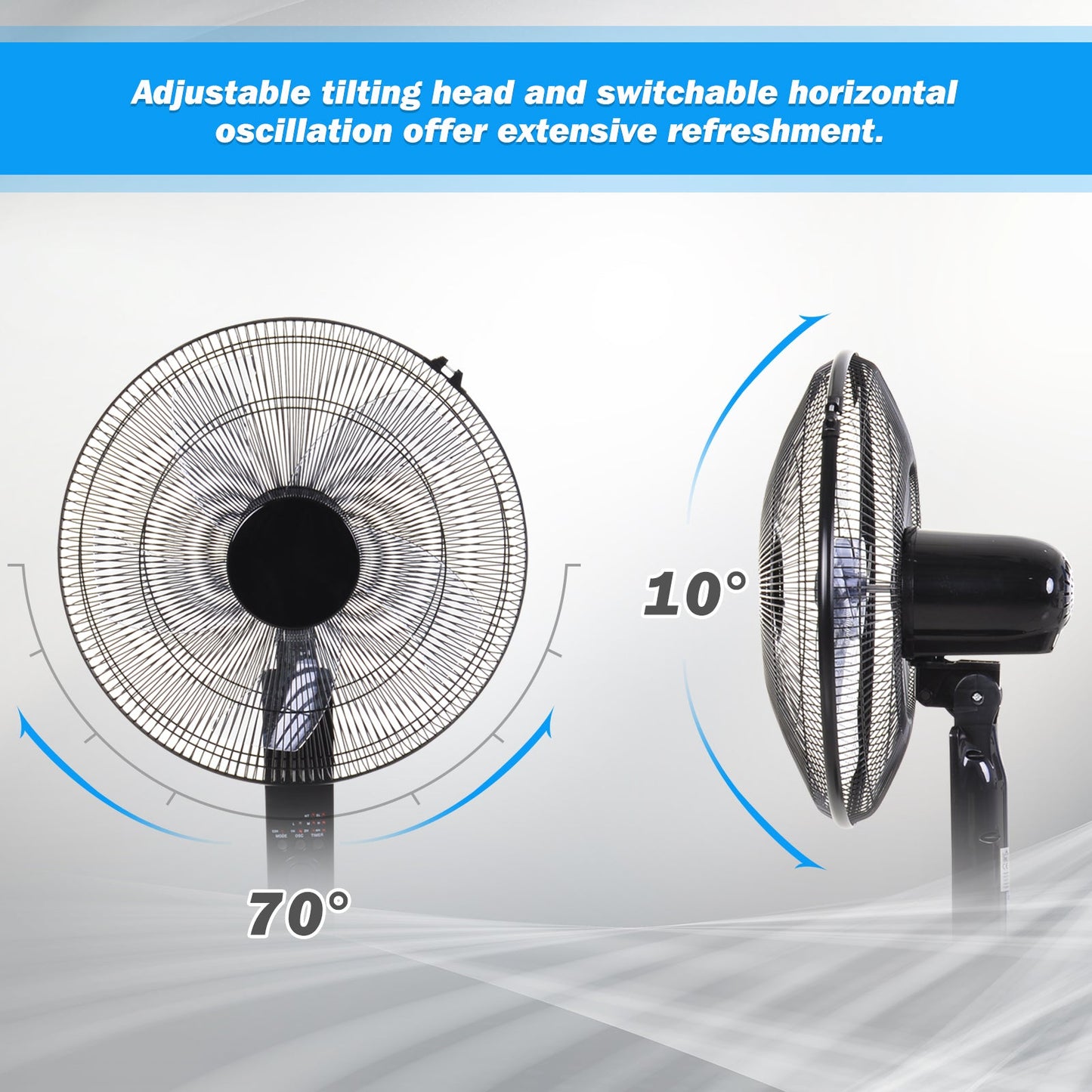 HOMCOM 18" Pedestal Fan, Oscillating Standing Fan with Remote Control, Floor Fan with Adjustable Height, 3 Speed, 7.5-Hour Timer, Black