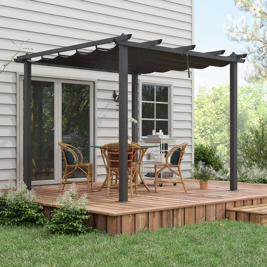 Outsunny 3 x 3m Aluminium Pergola, with Retractable Roof - Dark Grey