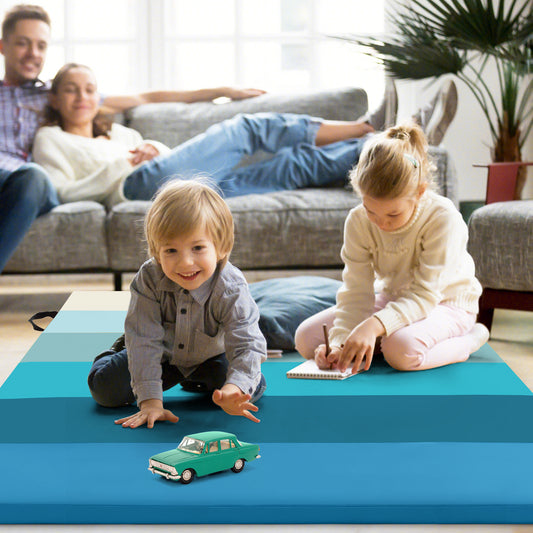 Gymnastics Mat Tri-Fold Thick Tumbling Mat with Hook and Loop Fasteners-Blue