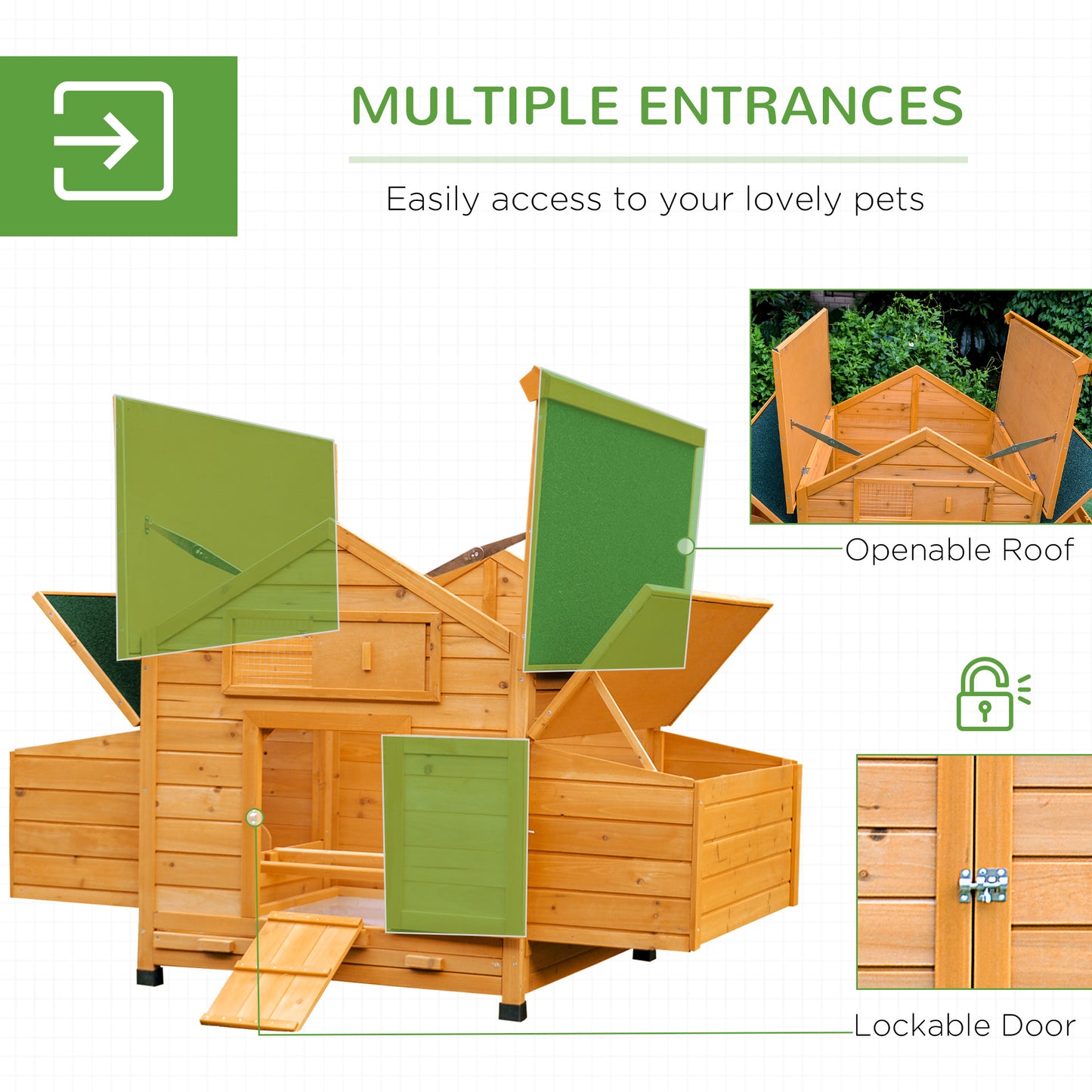 PawHut 2 Piece Wooden Chicken Coop and Run Set, Poultry Run Cage with Nesting Box, Slide-Out Tray, for 4-8 Chickens, Yellow