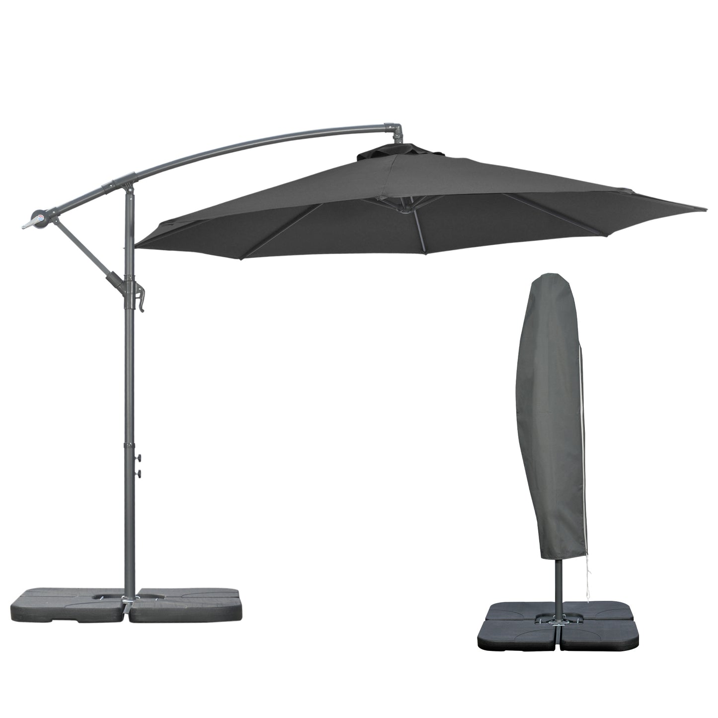 Outsunny 3(m) Garden Banana Parasol Cantilever z korbką, podstawą krzyżową, ciężarkami i pokrowcem na zewnątrz, wiszący daszek przeciwsłoneczny, czarny