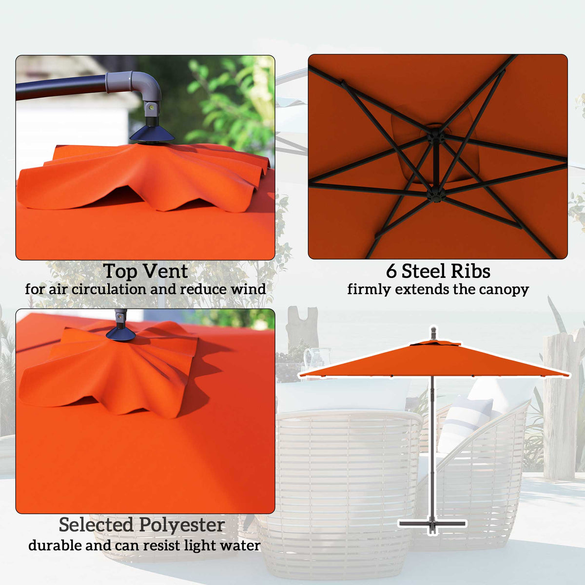Outsunny 3(m) Cantilever Overhanging Parasol in Orange, image 5