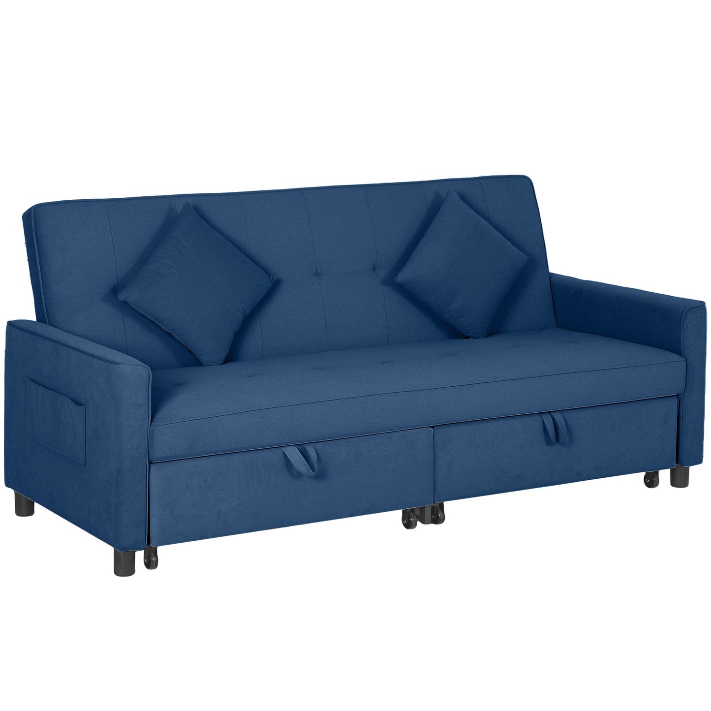 HOMCOM Trzyosobowa sofa rozkładana Velvet-Feel - niebieska