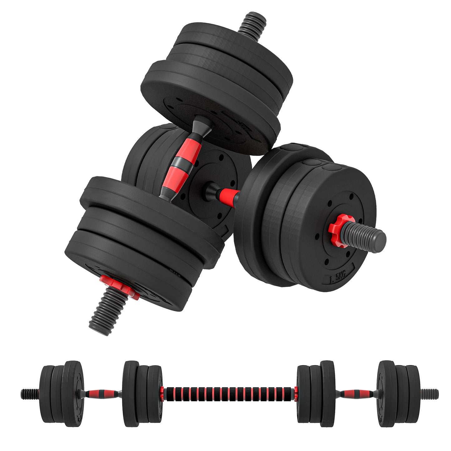 HOMCOM 20 kg 2 W 1 Regulowany Zestaw Hantel, Hantle Ręczne Sztanga do Fitnessu Ciała, Trening Podnoszenia dla Domu, Biura, Siłowni, Czarny