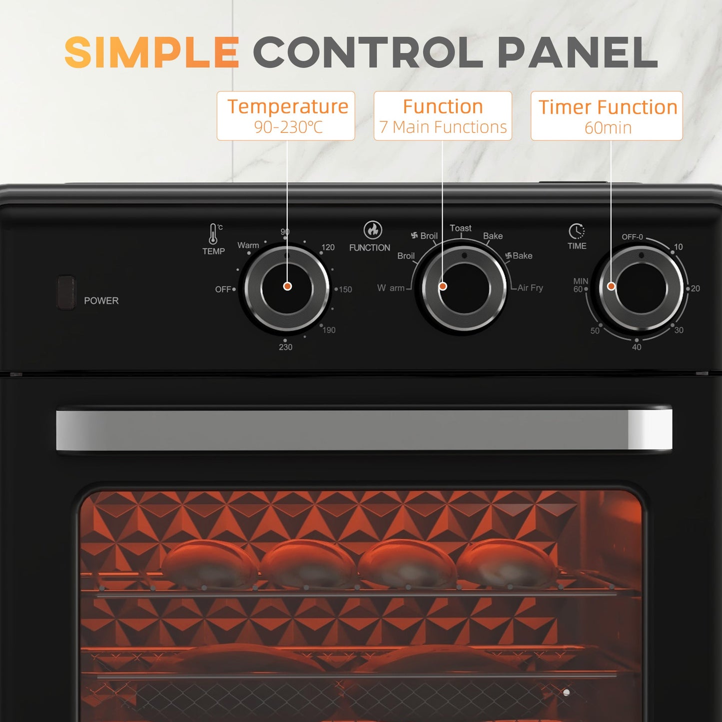 HOMCOM 20L 90-230_ Mini Convection Oven, with Air Fry Function - Black