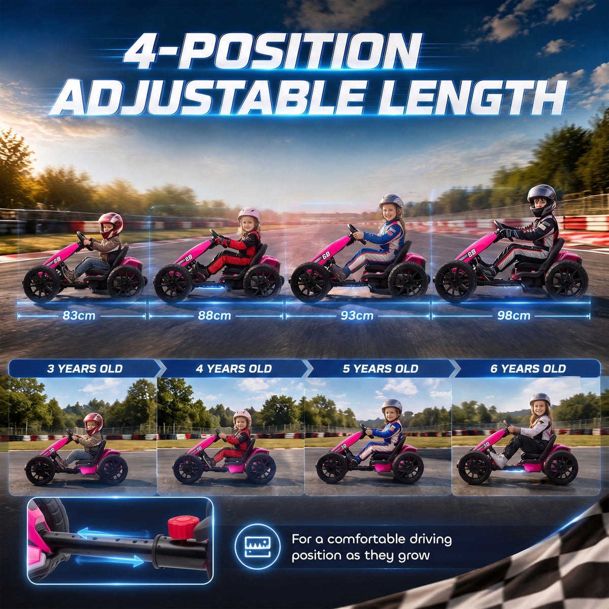 AIYAPLAY 12V Electric Go Kart for Kids with Dual Motors, Adjustable Seat, Soft Start, LED Lights, EVA Wheels, for Age 3-6, Pink