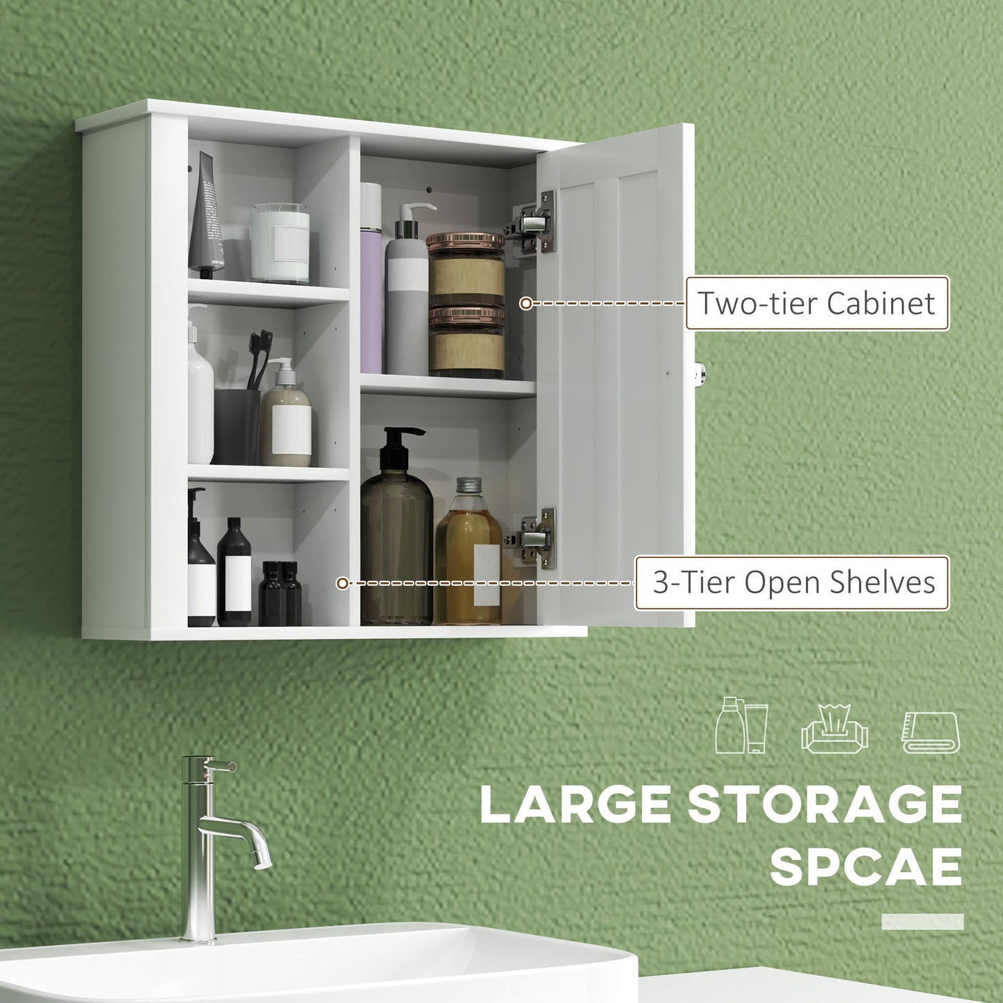 HOMCOM Bathroom Cabinet, Modern Bathroom Wall Cabinet with Adjustable Shelves and Cupboard, 53W x 15D x 51H cm, White