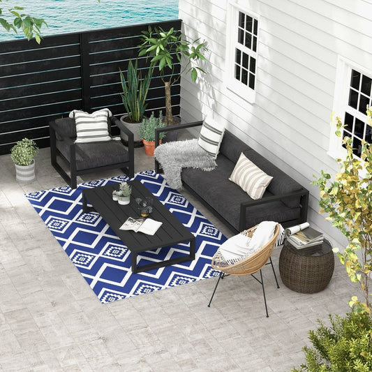 Outsunny Plastic Straw Reversible RV Outdoor Rug in Blue and White, image 2