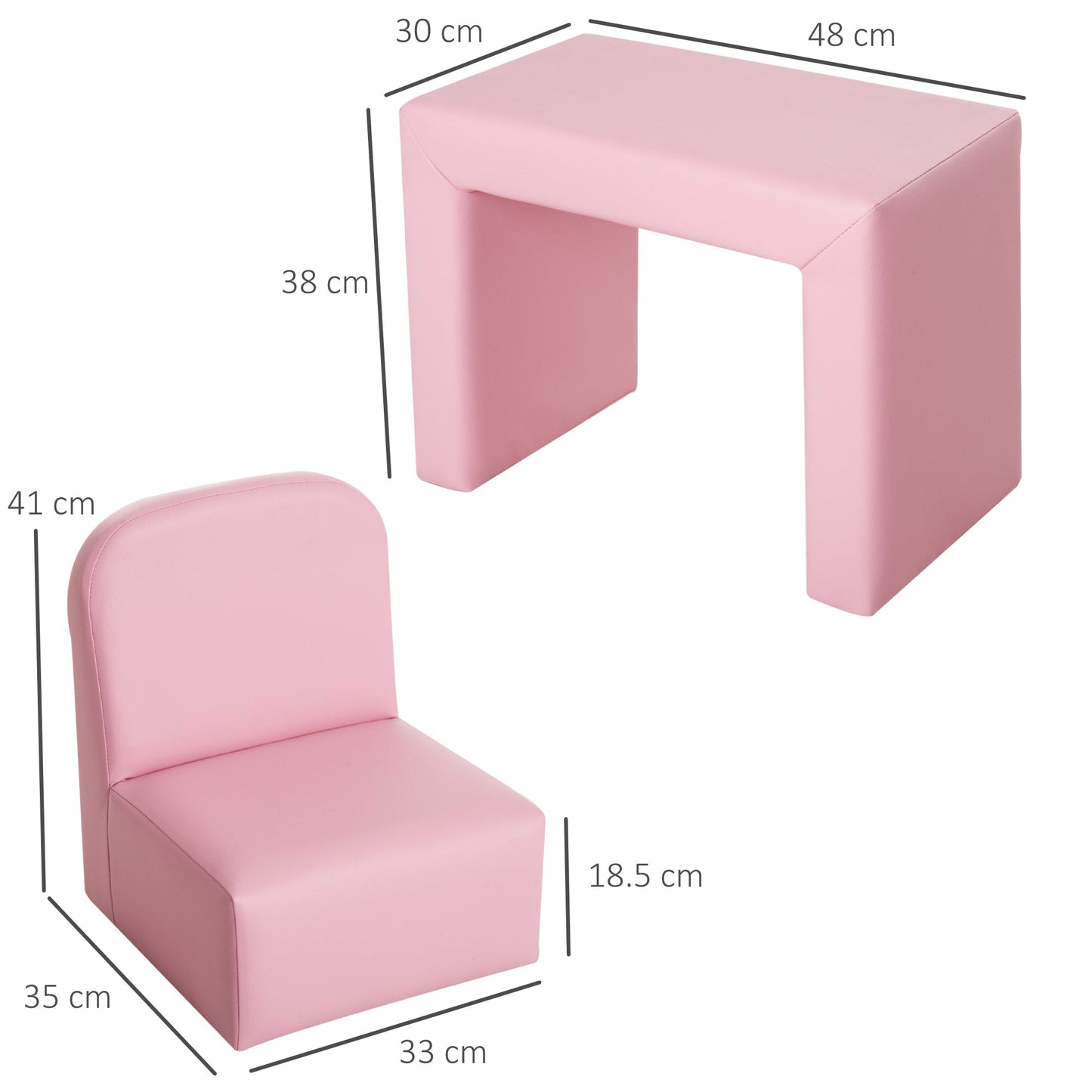 Fotel rozkładany dla malucha HOMCOM 2 w 1, 48 x 44 x 41 cm, do pokoju zabaw Game Relax, różowy