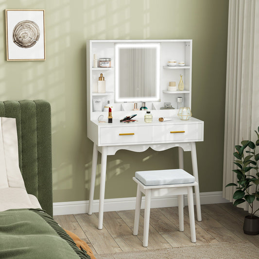 HOMCOM Elegant Dressing Table, with LED Mirror - White