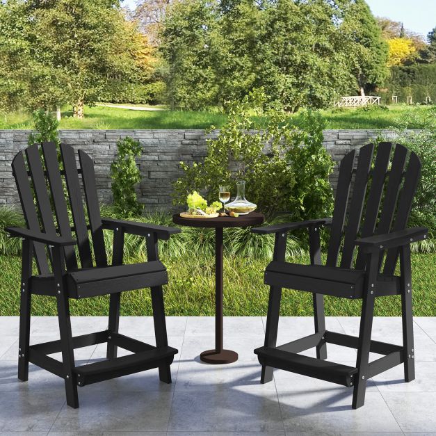 Outdoor HDPE Bar Stool with Armrest Footrest for Garden Poolside-Black