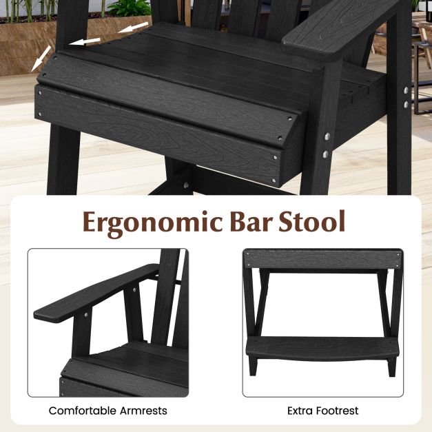 Outdoor HDPE Bar Stool with Armrest Footrest for Garden Poolside-Black