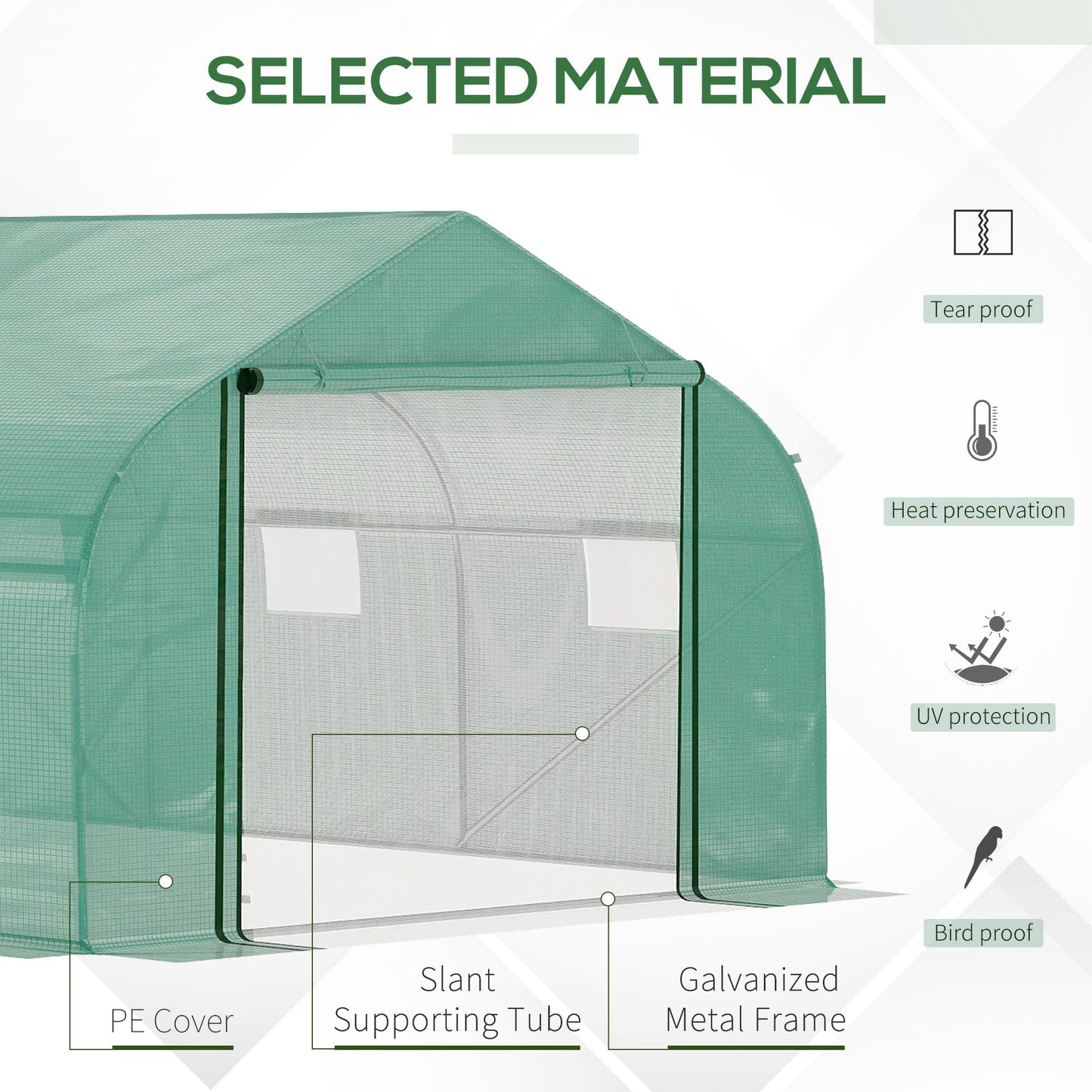 Tunel foliowy Outsunny Walk-in Garden Greenhouse, zewnętrzna szklarnia z drzwiami z siatki, osłoną z PE i 6 oknami, 4,5 x 3 x 2 m, zielony
