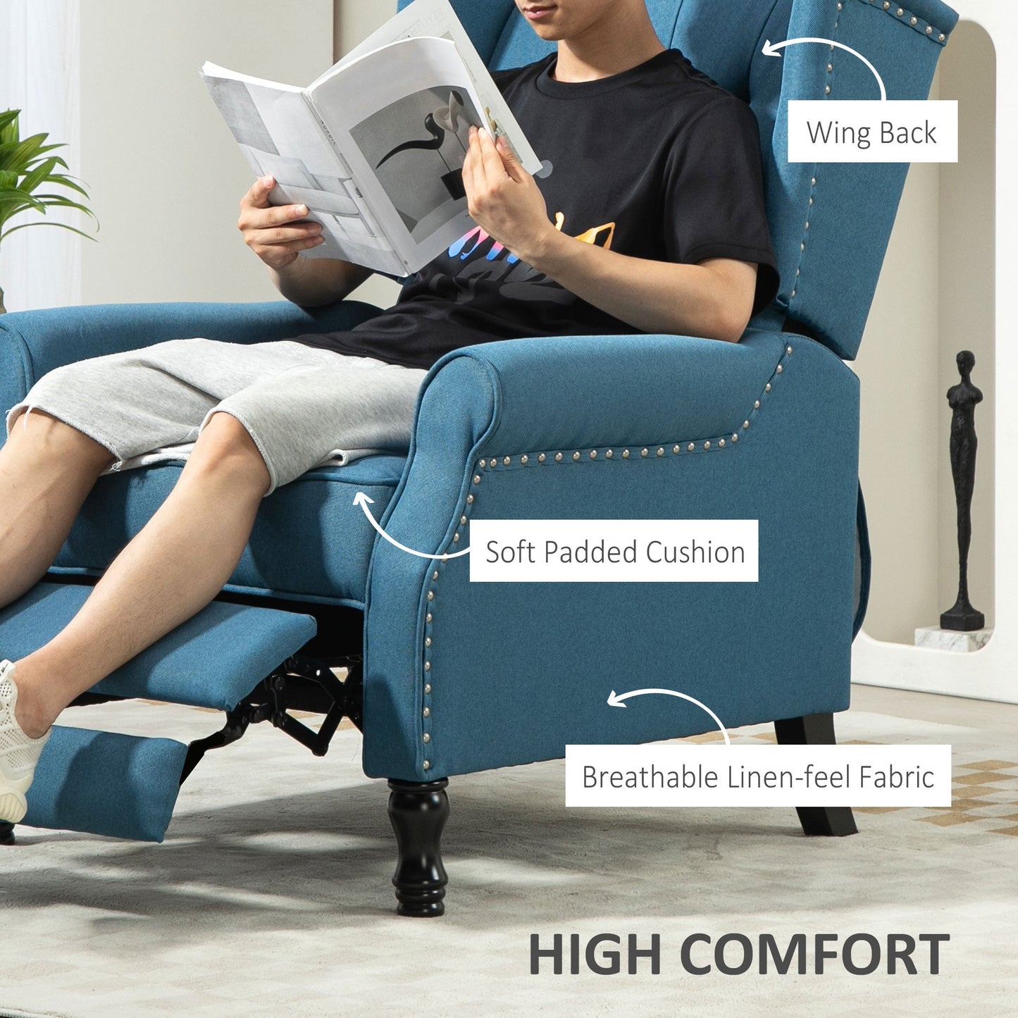 HOMCOM 150 Reclining Vintage Armchair, with footrest - Blue
