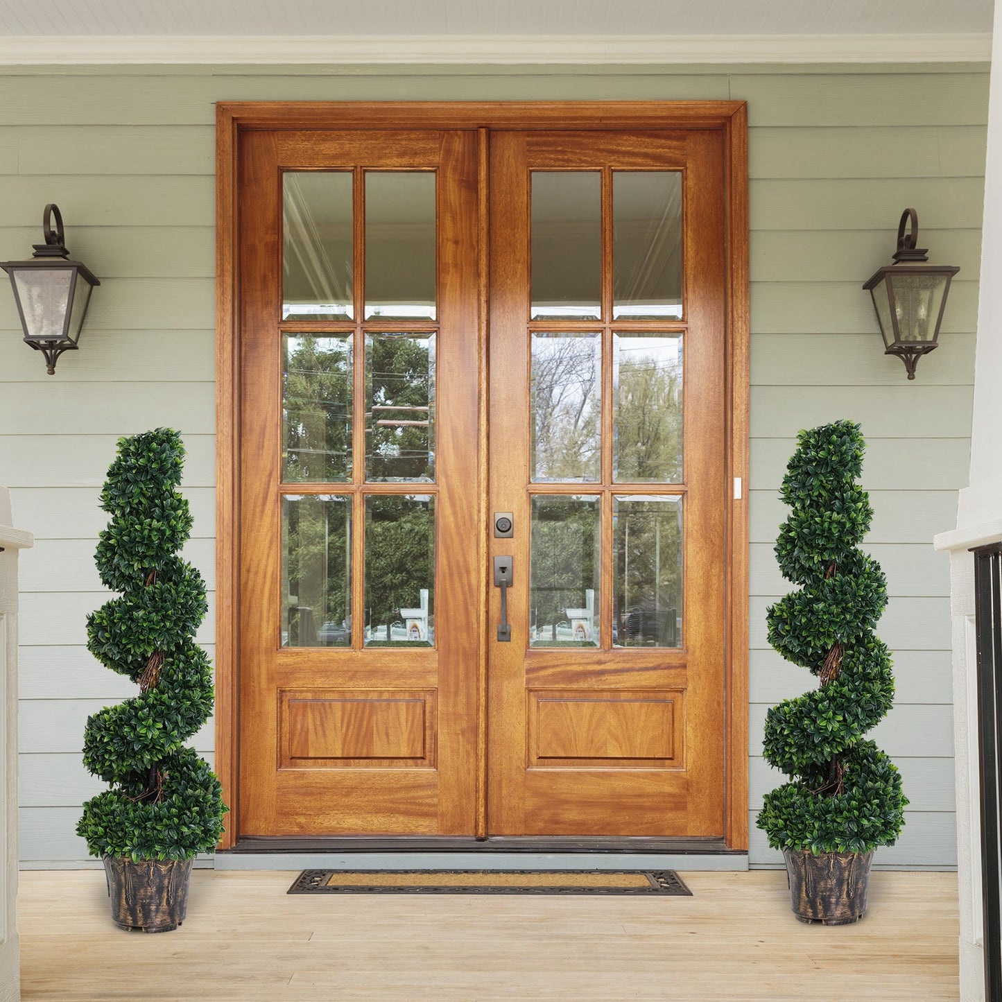 Outsunny Set of 2 Artificial Boxwood Spiral Topiary Trees Potted Decorative Plant Outdoor and Indoor DŽcor 120cm