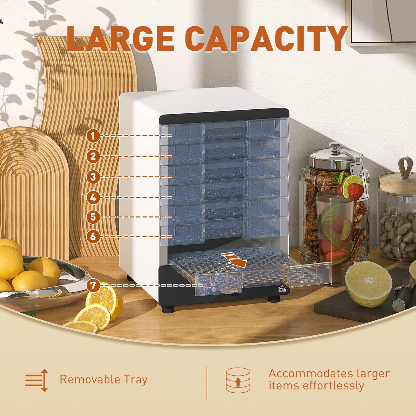 HOMCOM Seven Tray, Food Dehydrator - White