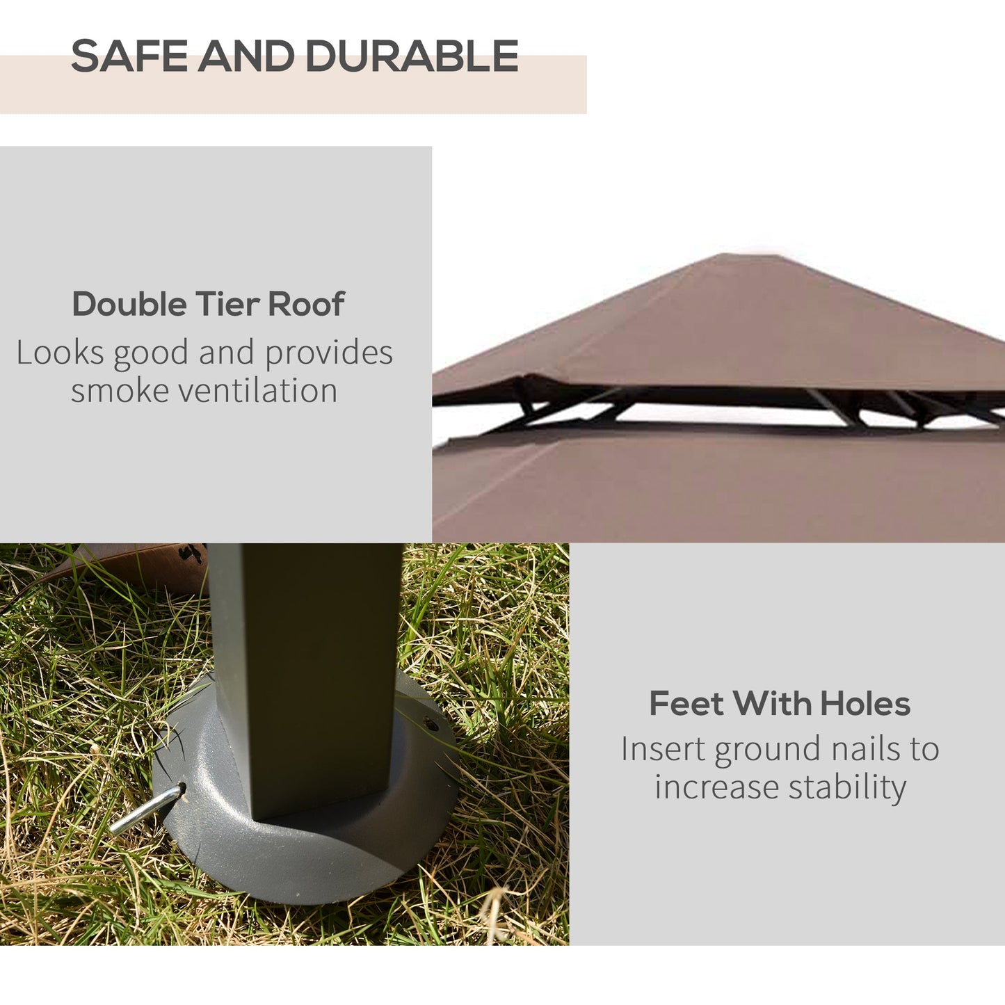 Outsunny 2.5M (8ft) New Double-Tier BBQ Gazebo Shelter Grill Canopy Barbecue Tent Shelter Patio Deck Cover - Coffee