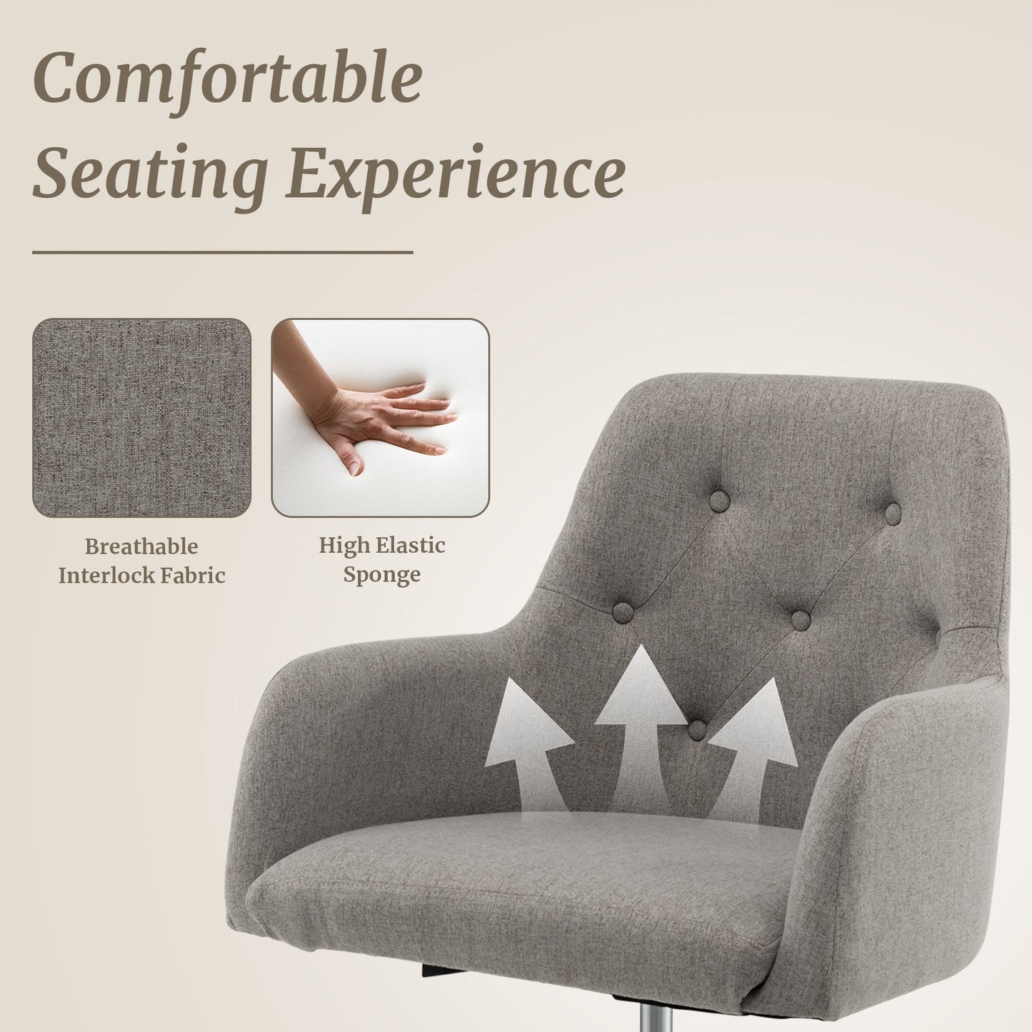 Height-adjustable Reception Chair with Rolling Casters for Office-Grey