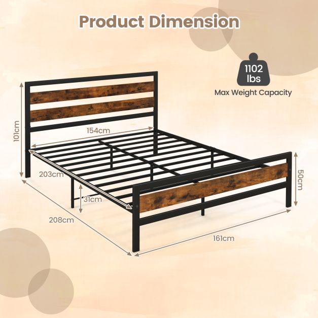 Double/King Size Bed Frame with Rustic Headboard and Footboard-King Size