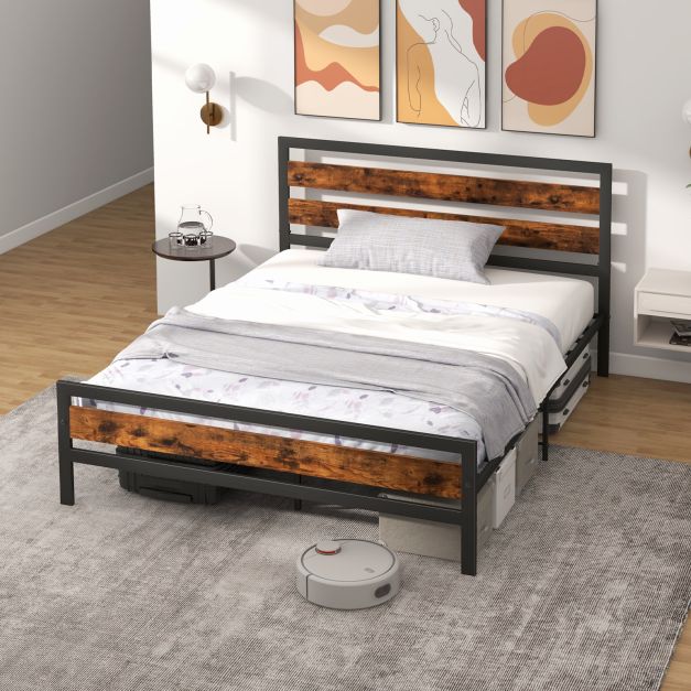 Double/King Size Bed Frame with Rustic Headboard and Footboard-King Size