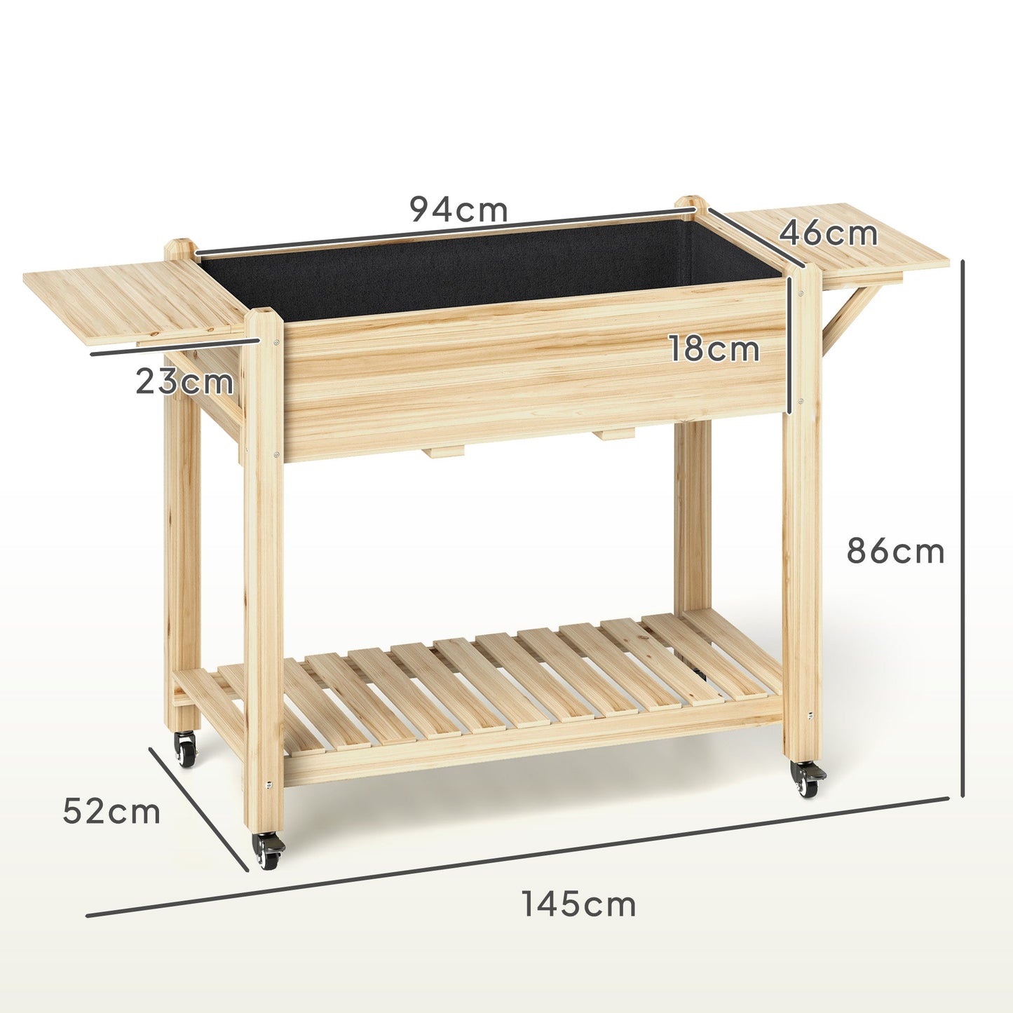 Drewniana podwyższona donica Outsunny 46 x 94 cm z półkami – wykończenie naturalne