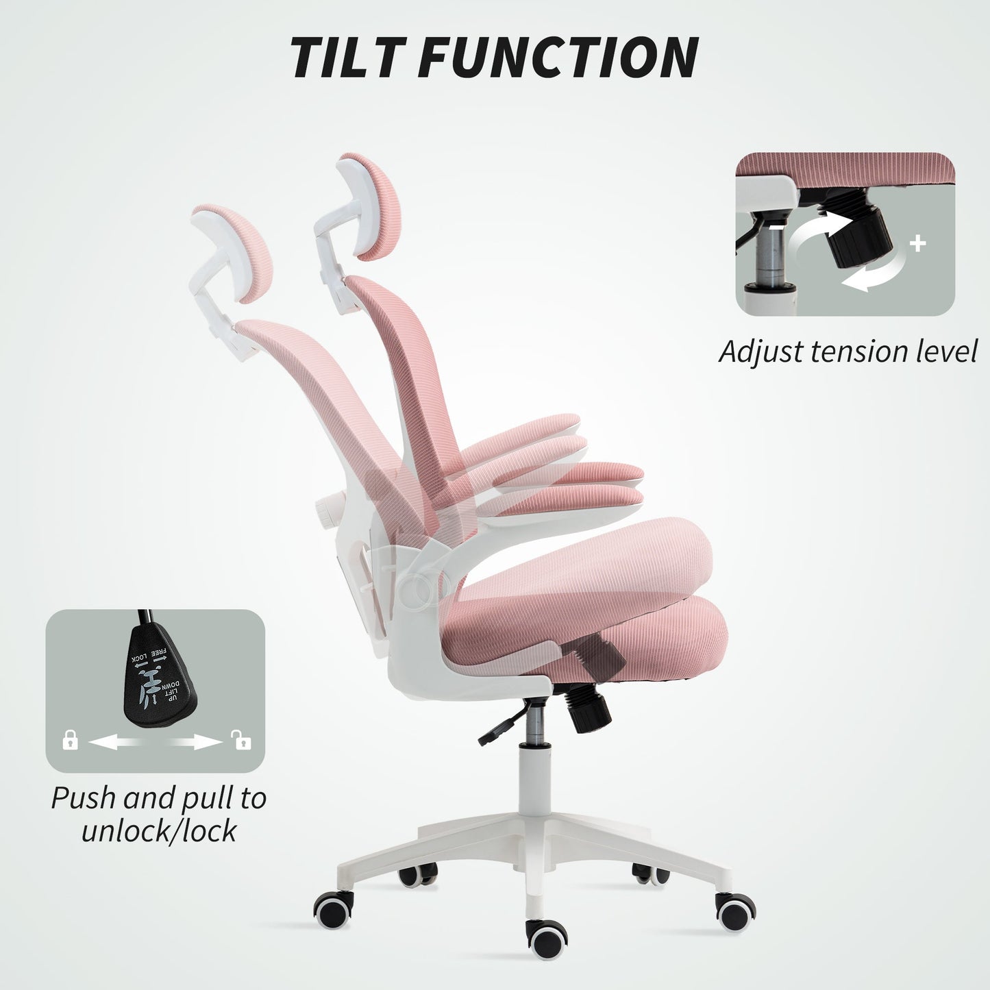 Vinsetto Multi-Adjustable Office Chair, with Lumbar Support, Headrest and Mesh Back - Pink