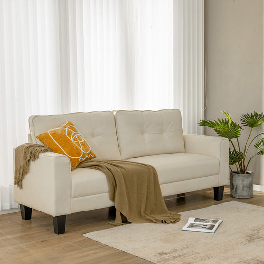Modern Upholstered Corner Sofa Couch with 2 Removable Back Cushions-Beige