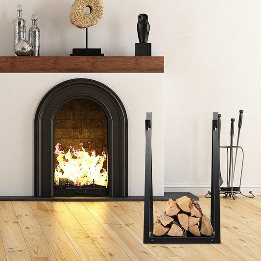 Firewood Log Rack with Solid Bottom Panel-Black