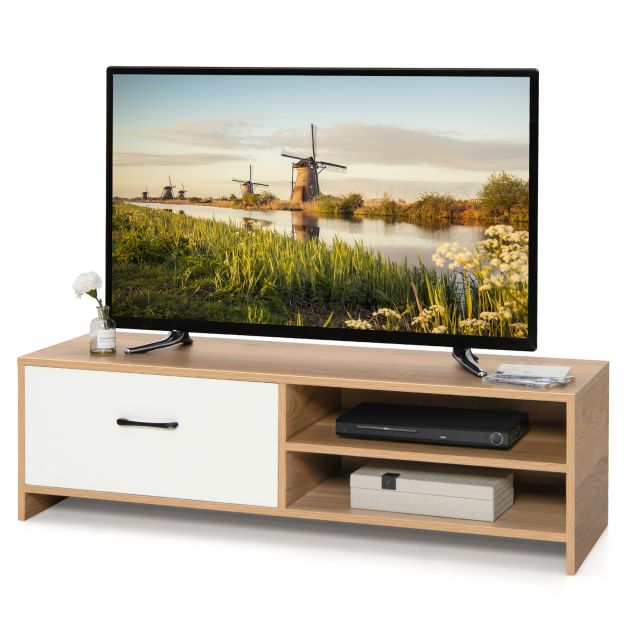 Wooden TV Stand with Drawer and 2 Shelves for TVs up to 55 Inches