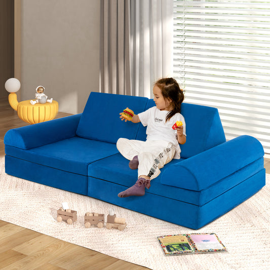 6 Pieces Modular Convertible Kids Play Couch Sofa-Blue