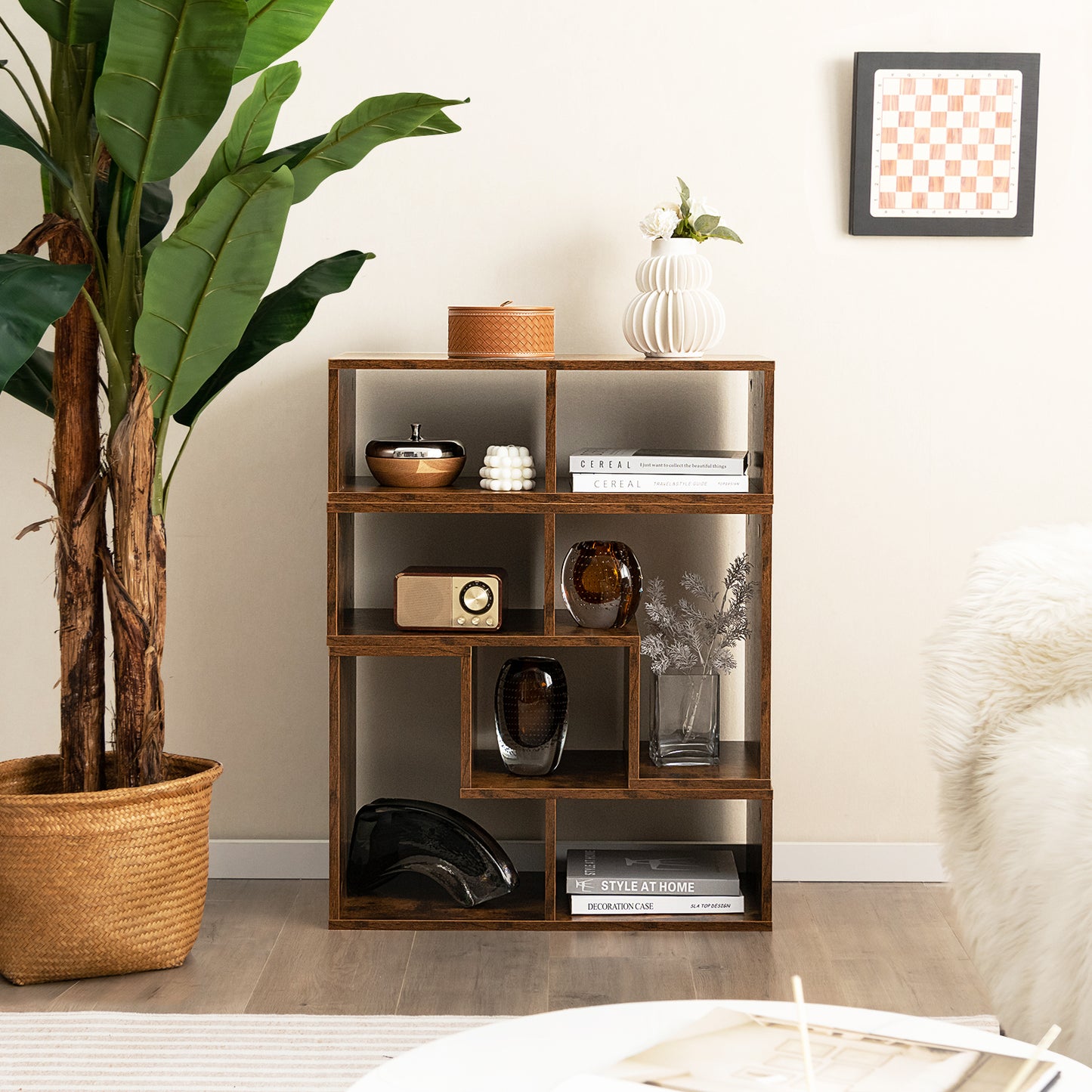 3 Pieces Convertible TV Stand for TVs up to 65 Inches-Rustic Brown