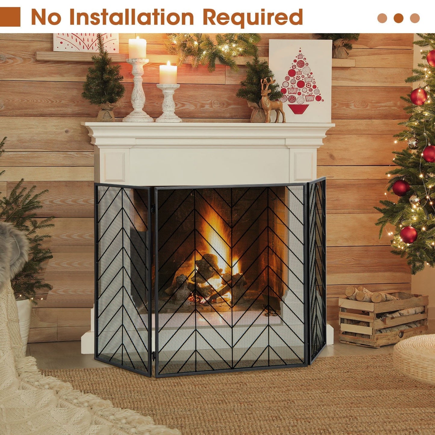 Foldable Wrought Metal Iron Mesh Fire Spark Guard with Flexible Hinges-Black