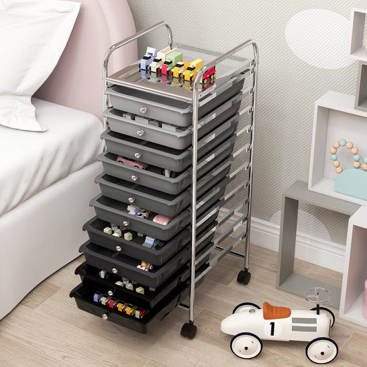 10 Drawers Mobile Storage Trolley in Silver Grey, image 2