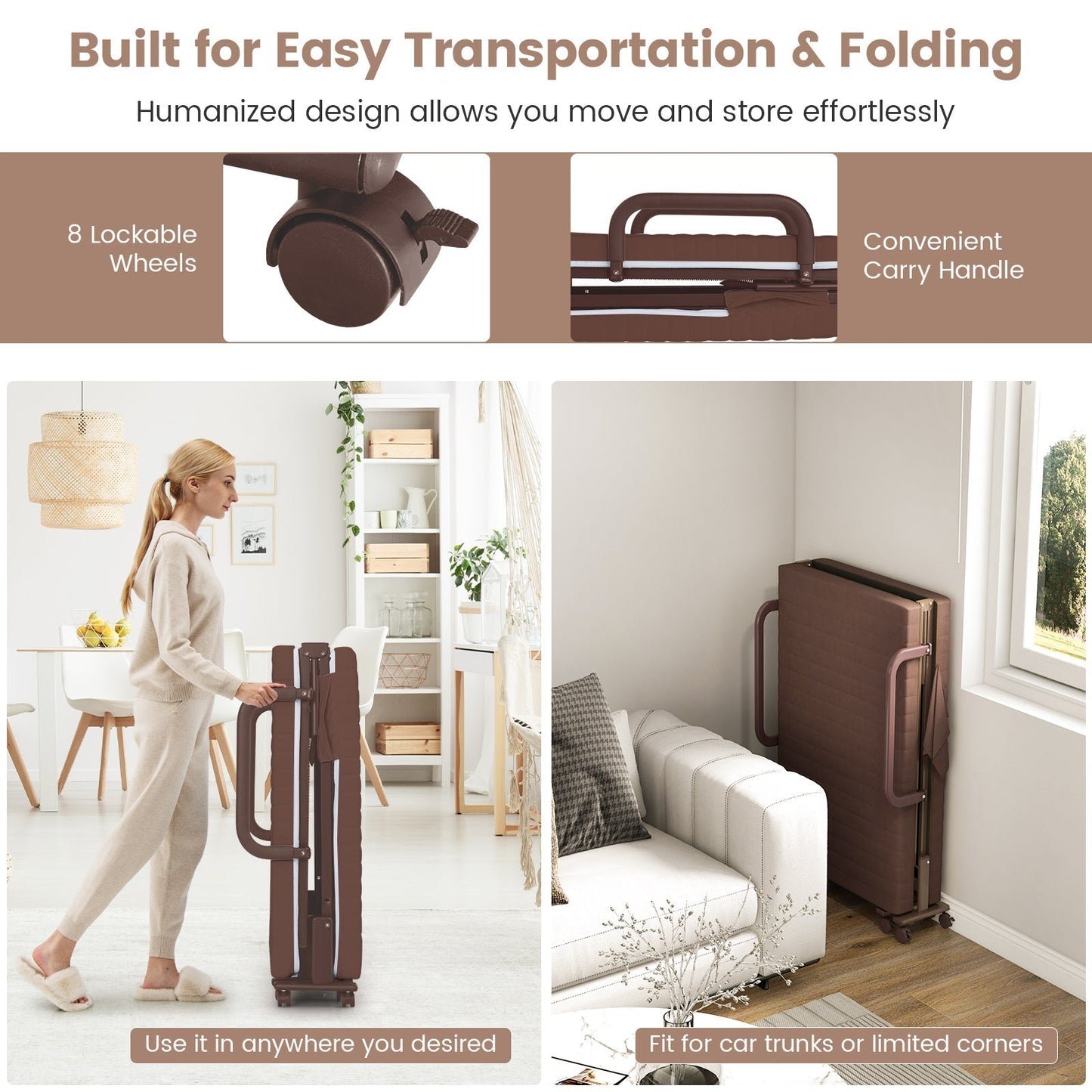 Folding Sofa Bed with Mattress-Brown