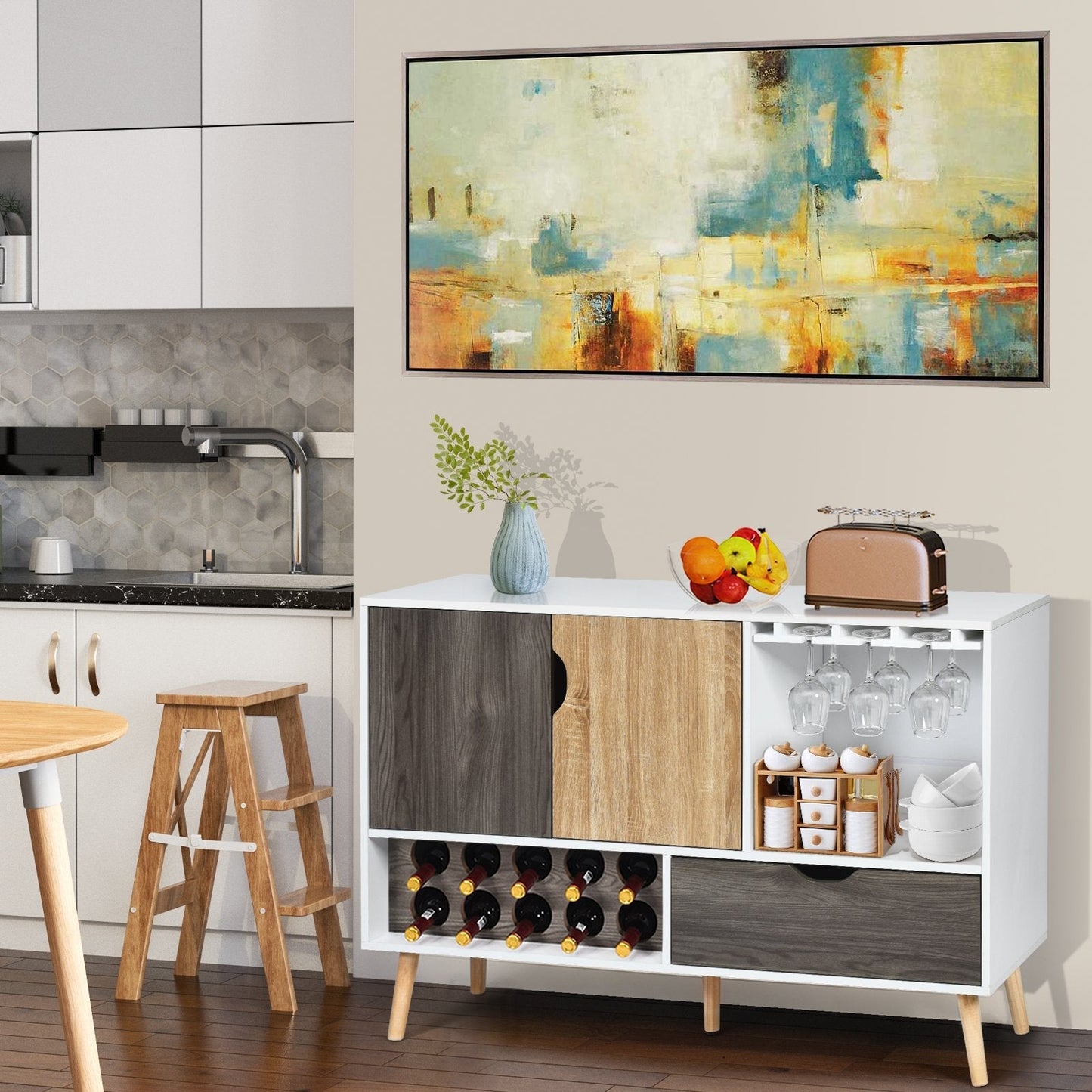 Modern Buffet Sideboard with Adjustable Shelf and 10 Wine Racks