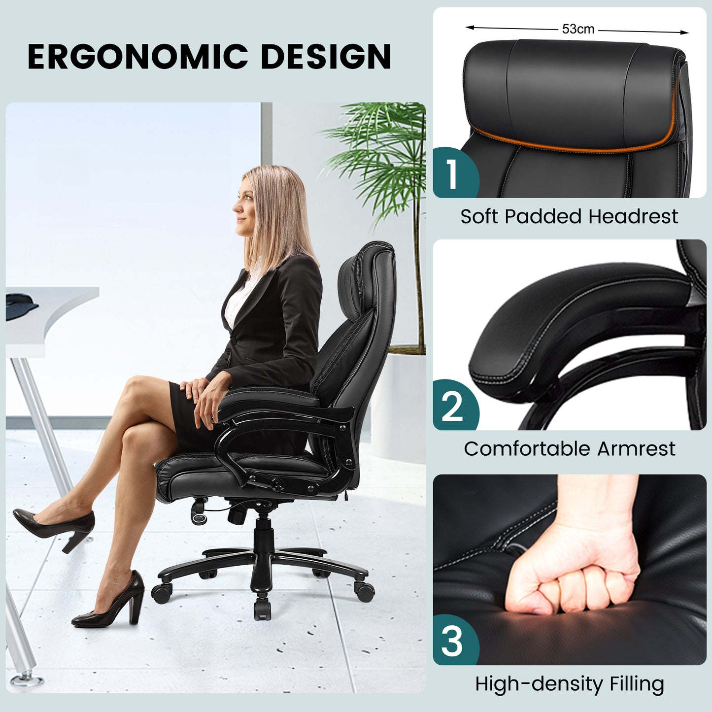 Ergonomiczny fotel biurowy z podłokietnikami i regulowaną wysokością - czarny