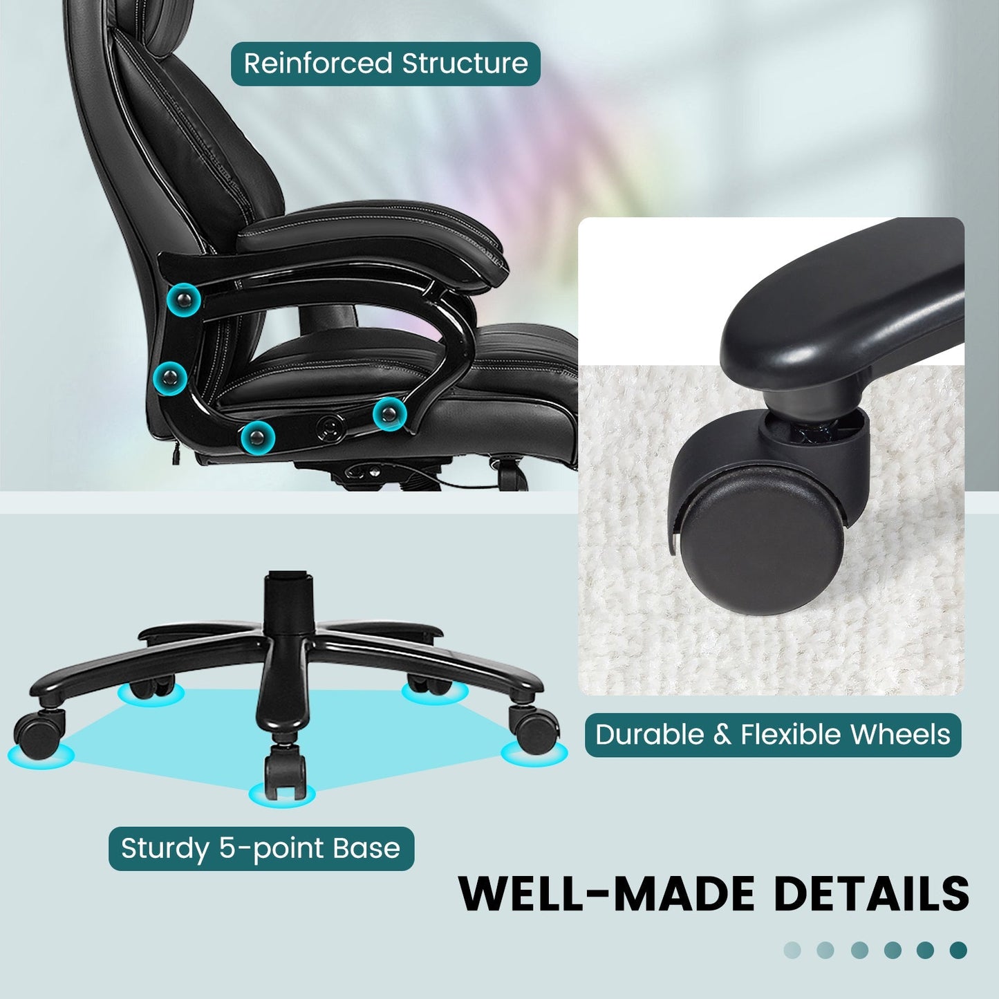 Ergonomic Office Chair with Padded Armrests and Adjustable Height-Black