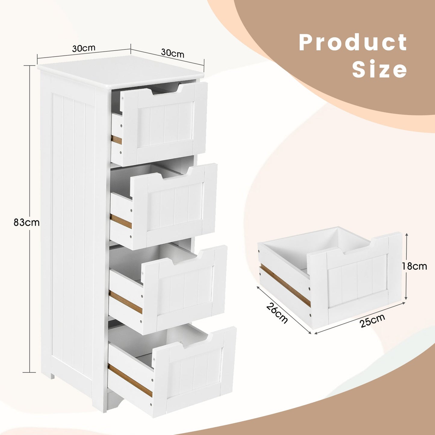 Floor Storage Cabinet Freestanding Bathroom Cabinet with 4 Drawers-White